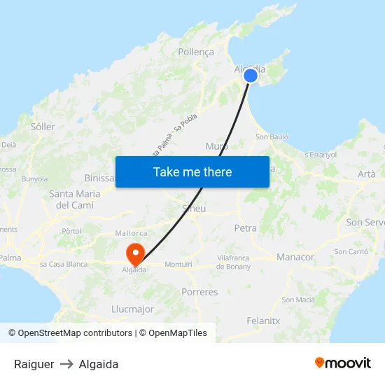 Raiguer to Algaida map