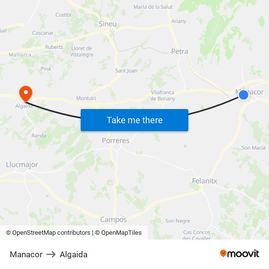 Manacor to Algaida map