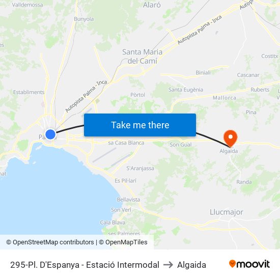 295-Pl. D'Espanya - Estació Intermodal to Algaida map