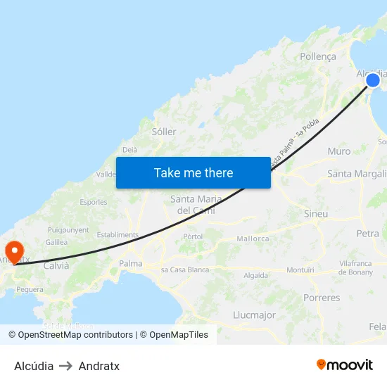 Alcúdia to Andratx map