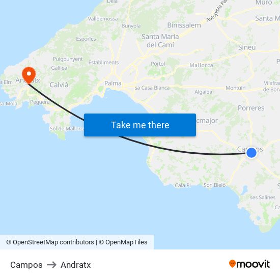 Campos to Andratx map