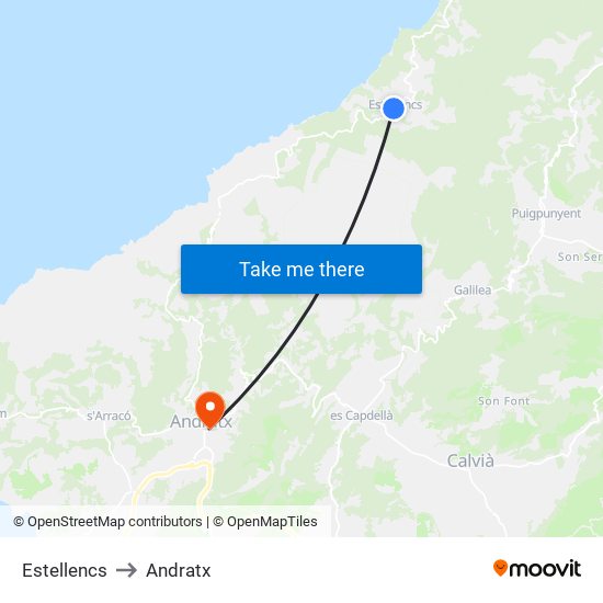 Estellencs to Andratx map