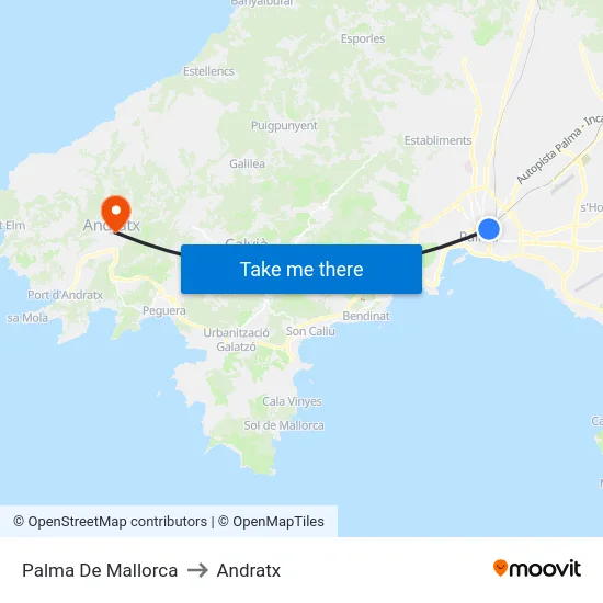 Palma De Mallorca to Andratx map