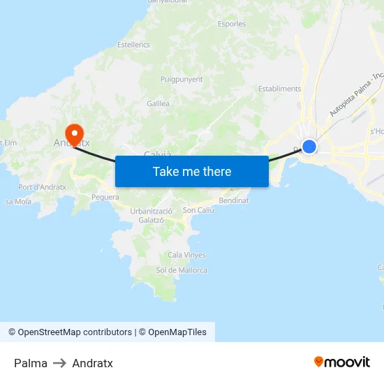 Palma to Andratx map