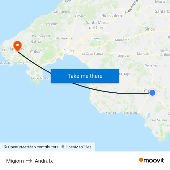 Migjorn to Andratx map