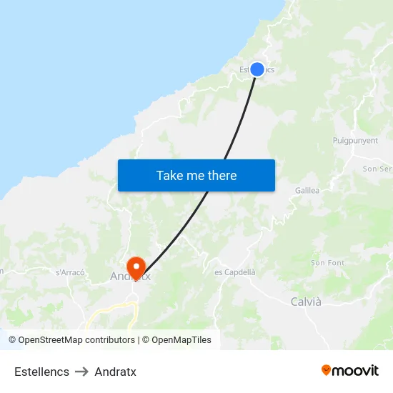 Estellencs to Andratx map