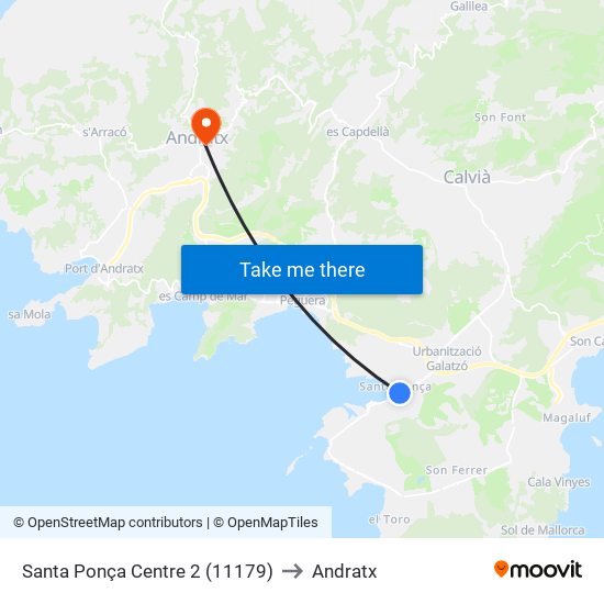 Santa Ponça Centre 2 (11179) to Andratx map