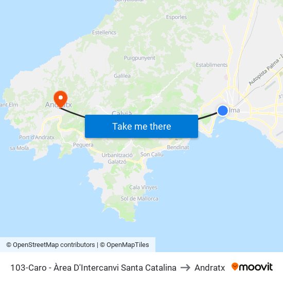 103-Caro - Àrea D'Intercanvi Santa Catalina to Andratx map