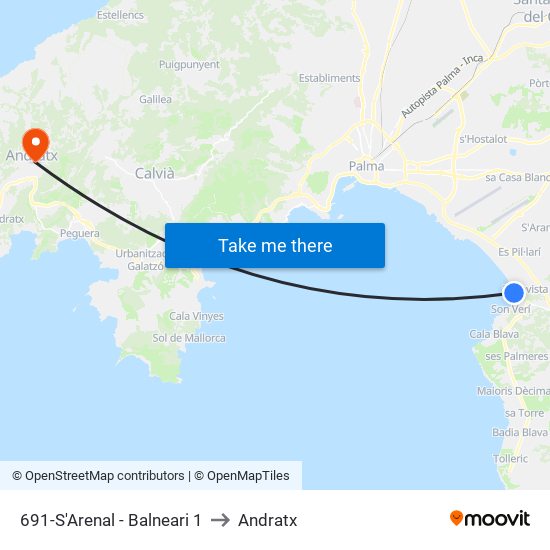691-S'Arenal - Balneari 1 to Andratx map