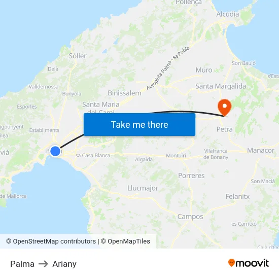 Palma to Ariany map