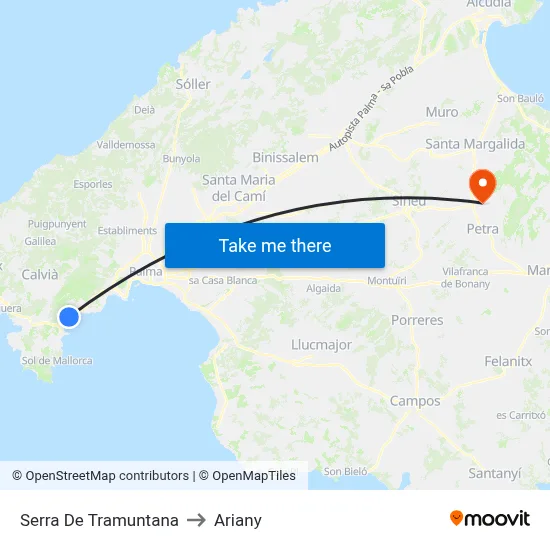 Serra De Tramuntana to Ariany map