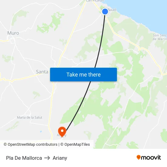 Pla De Mallorca to Ariany map
