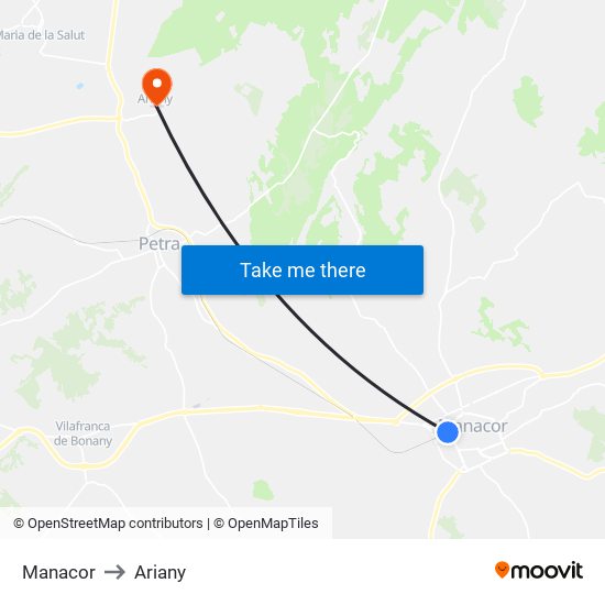 Manacor to Ariany map
