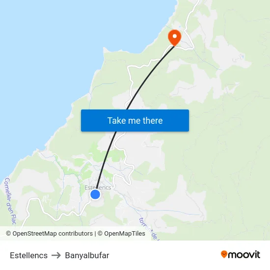 Estellencs to Banyalbufar map