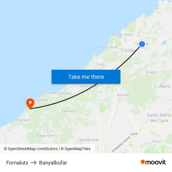 Fornalutx to Banyalbufar map