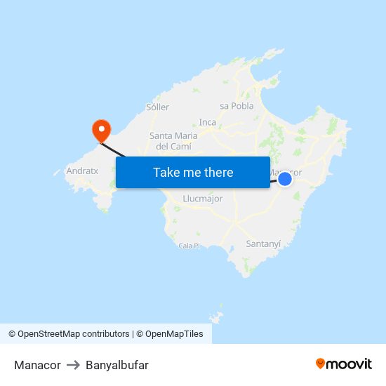 Manacor to Banyalbufar map