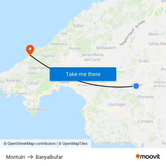 Montuïri to Banyalbufar map