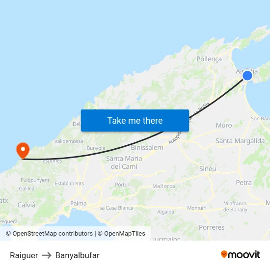 Raiguer to Banyalbufar map