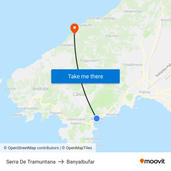 Serra De Tramuntana to Banyalbufar map
