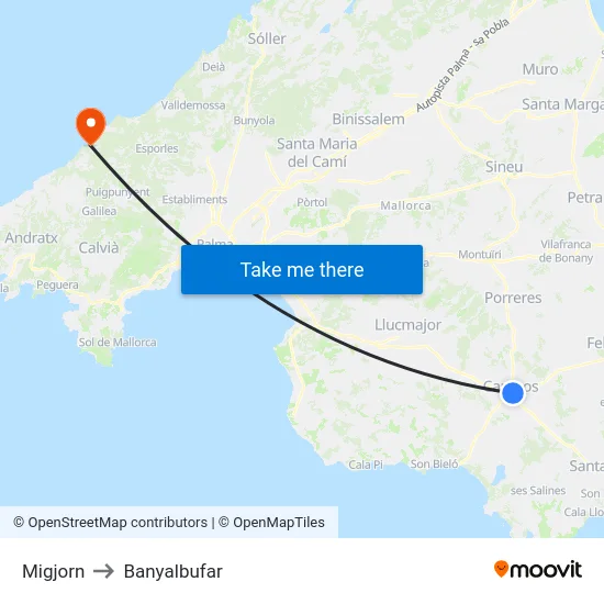 Migjorn to Banyalbufar map