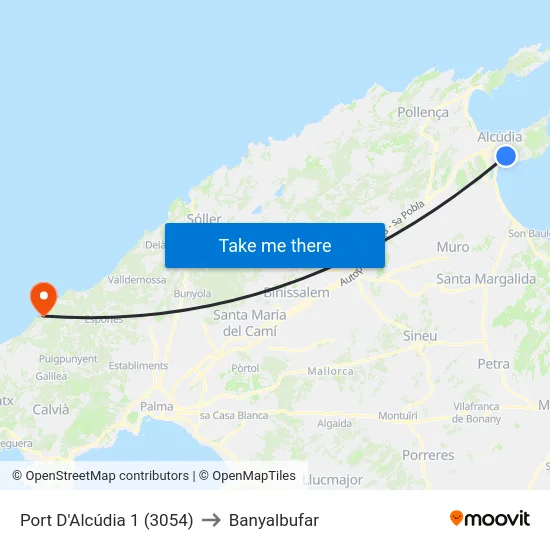 Port D'Alcúdia 1 (3054) to Banyalbufar map