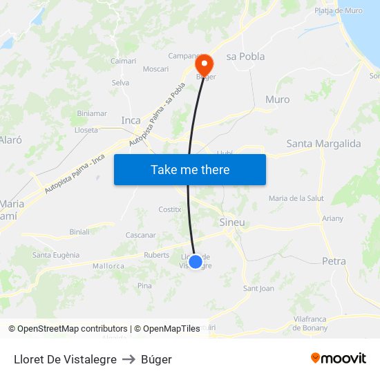 Lloret De Vistalegre to Búger map