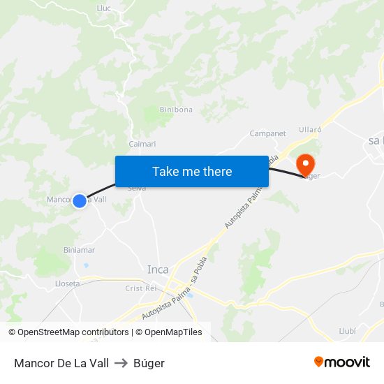 Mancor De La Vall to Búger map