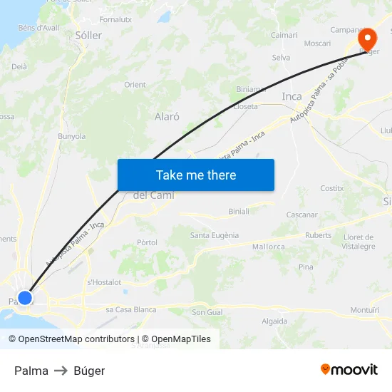 Palma to Búger map