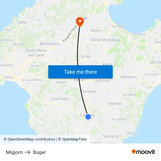 Migjorn to Búger map