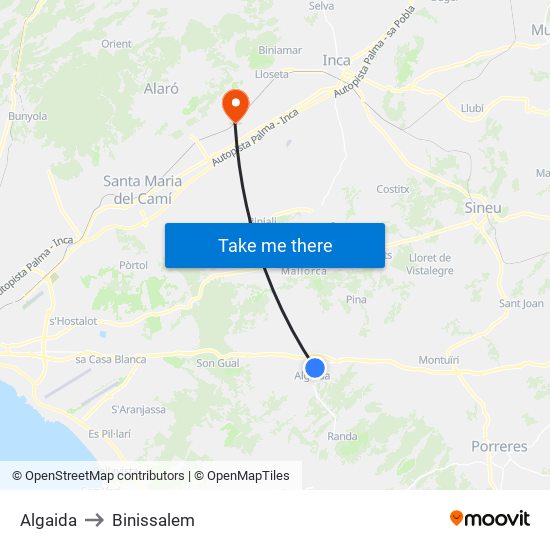 Algaida to Binissalem map