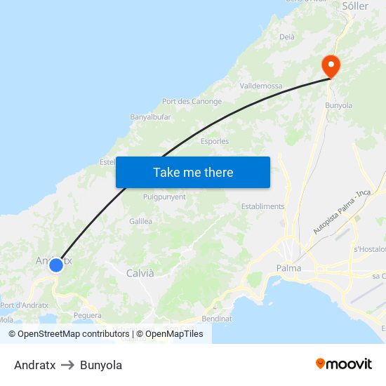 Andratx to Bunyola map