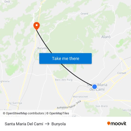 Santa María Del Camí to Bunyola map