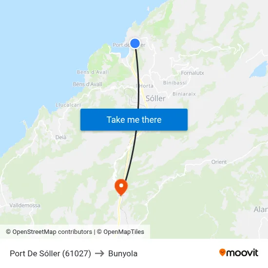 Port De Sóller (61027) to Bunyola map