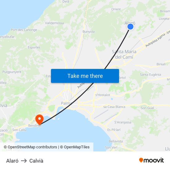 Alaró to Calvià map
