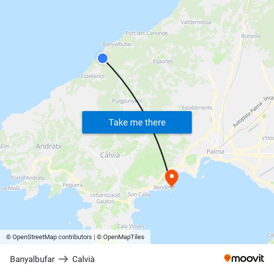 Banyalbufar to Calvià map