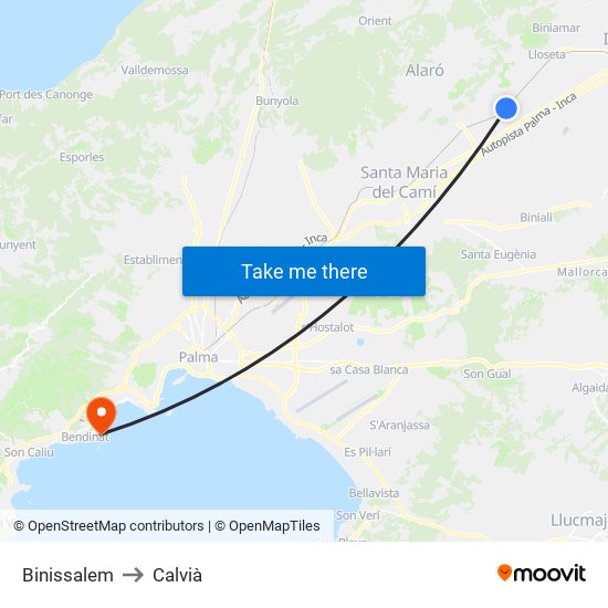 Binissalem to Calvià map