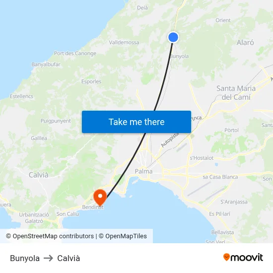Bunyola to Calvià map