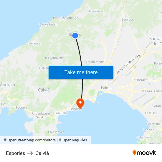 Esporles to Calvià map
