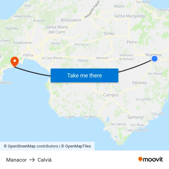Manacor to Calvià map