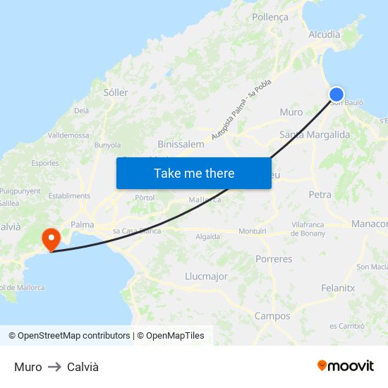 Muro to Calvià map