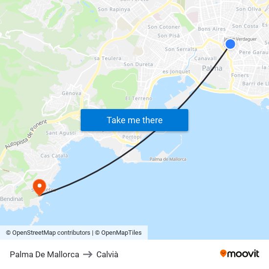 Palma De Mallorca to Calvià map