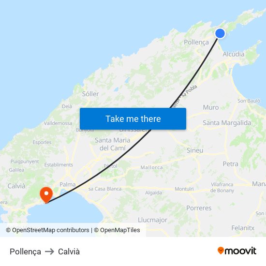 Pollença to Calvià map