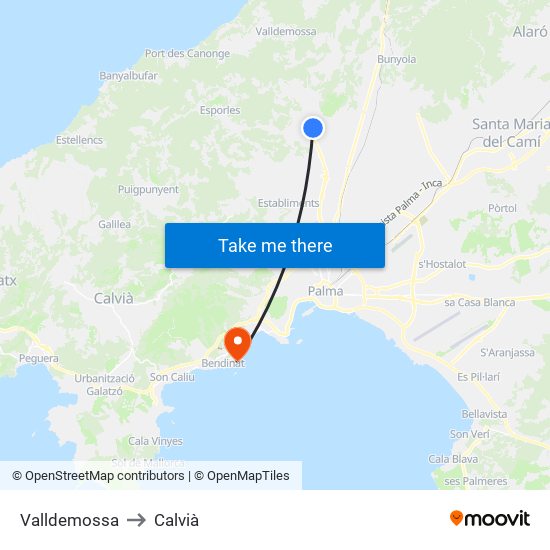 Valldemossa to Calvià map