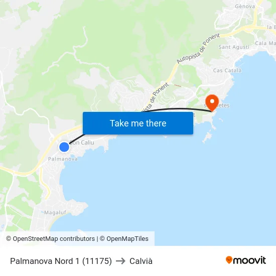 Palmanova Nord 1 (11175) to Calvià map