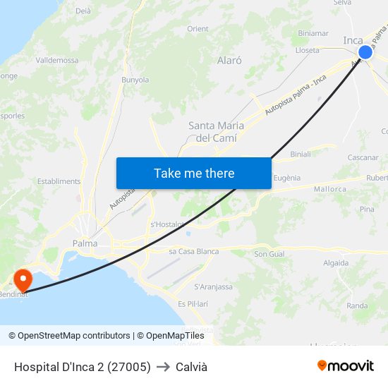 Hospital D'Inca 2 (27005) to Calvià map