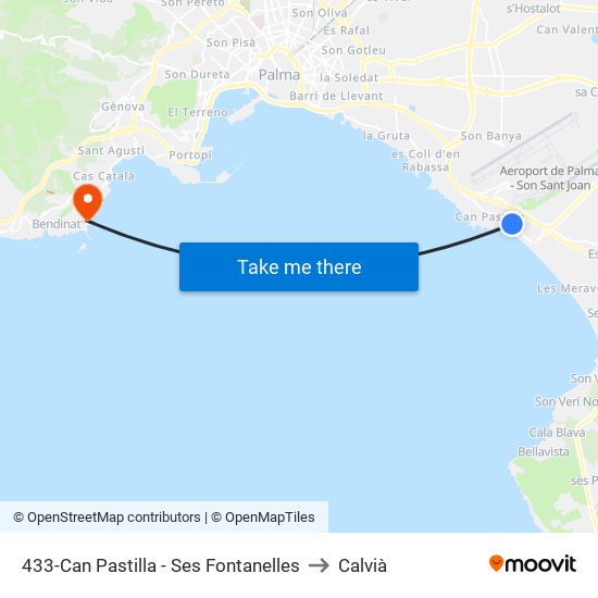 433-Can Pastilla - Ses Fontanelles to Calvià map