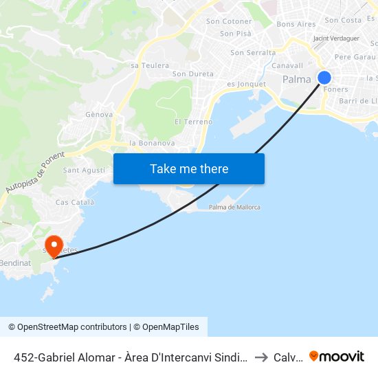 452-Gabriel Alomar - Àrea D'Intercanvi Sindicat to Calvià map