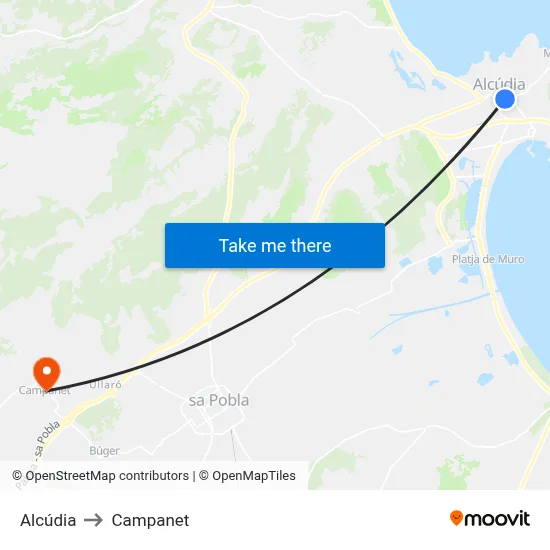 Alcúdia to Campanet map