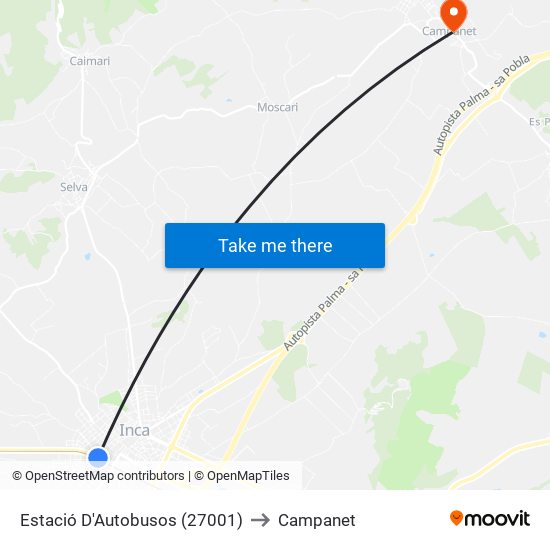 Estació D'Autobusos (27001) to Campanet map