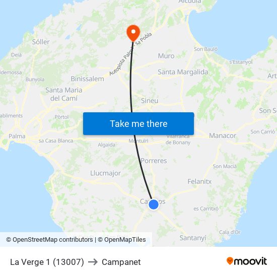 La Verge 1 (13007) to Campanet map